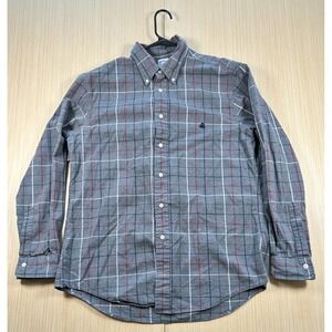 Brooks Brothers Regent Shirt Men Large Gray Windowpane Plaid Pleated Button Down